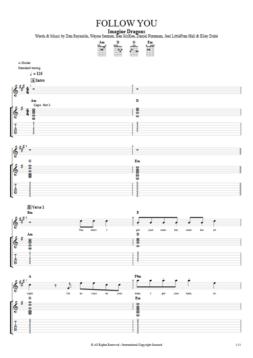 Follow You Imagine Dragons guitar pro tab Full Score Guitar mysongbook