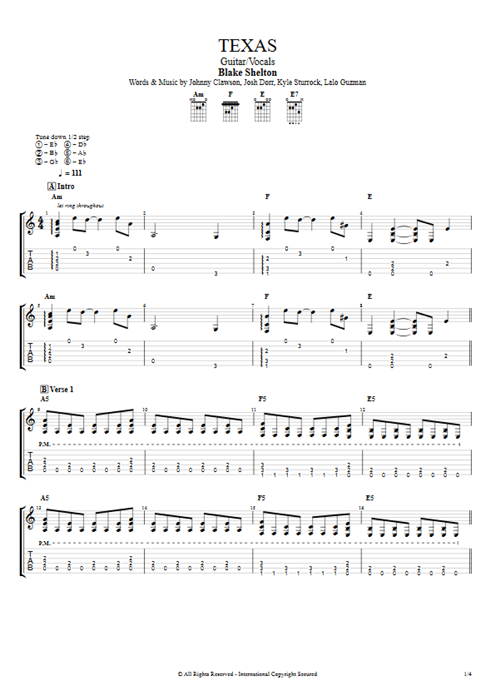 Texas Blake Shelton guitar pro tab AGuitar Guitar & Vocals mysongbook
