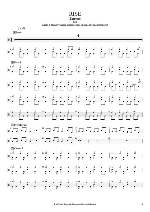 Rise Extreme guitar pro tab Drums Full Score mysongbook