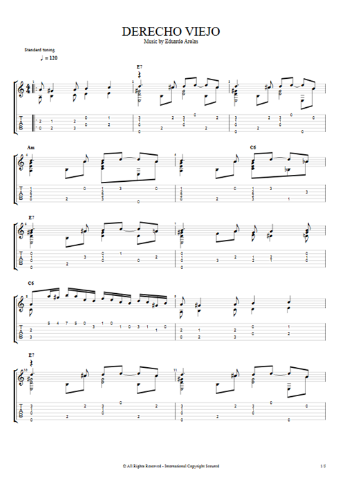 Derecho Viejo Eduardo Arolas guitar pro tab AGuitar Solo Guitar mysongbook