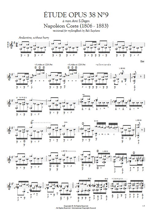 Etude Op.38 n°9 Napoléon Coste guitar pro tab AGuitar Solo Guitar mysongbook