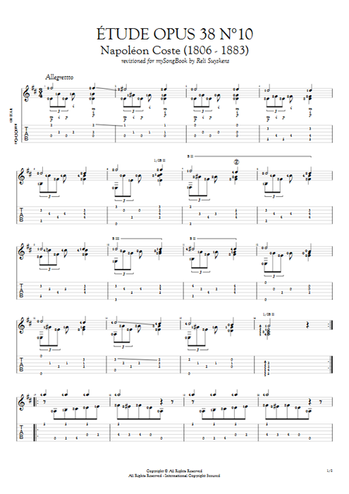 Etude Op.38 n°10 Napoléon Coste guitar pro tab AGuitar Solo Guitar mysongbook