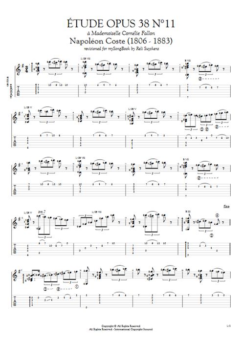 Etude Op.38 n°11 Napoléon Coste guitar pro tab AGuitar Solo Guitar mysongbook
