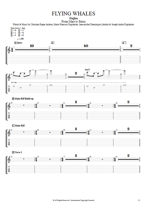 Flying Whales Gojira guitar pro tab EGuitarV Full Score mysongbook