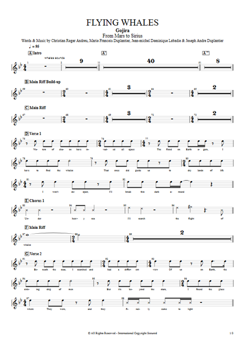 Flying Whales Gojira guitar pro tab Vocals Full Score mysongbook