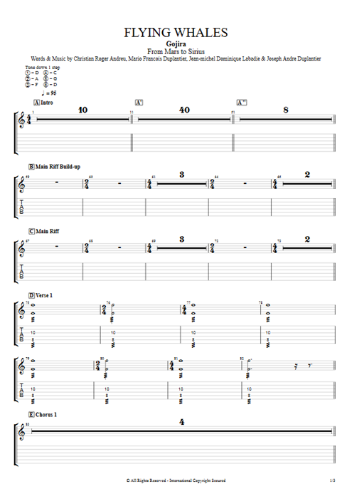 Flying Whales Gojira guitar pro tab EGuitarIII Guitares et piste d'accompagnement mysongbook