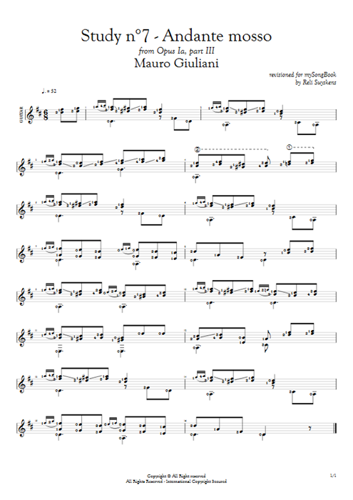 Study N°7 - Andante Mosso Mauro Giuliani guitar pro tab AGuitar Guitare seule mysongbook