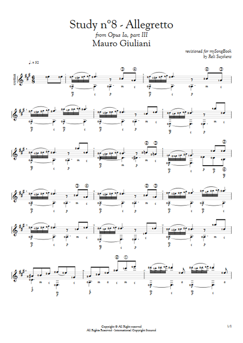 Study N°8 - Allegretto Mauro Giuliani guitar pro tab AGuitar Guitare seule mysongbook