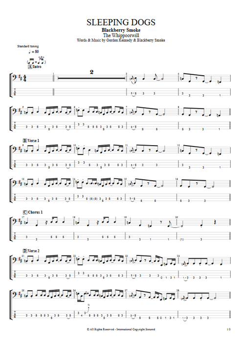 Sleeping Dogs Blackberry Smoke guitar pro tab EBass Full Score mysongbook