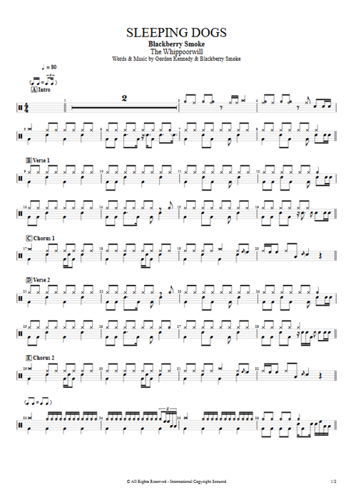 Sleeping Dogs Blackberry Smoke guitar pro tab Drums Full Score mysongbook