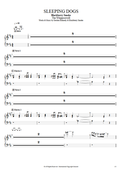 Sleeping Dogs Blackberry Smoke guitar pro tab Organ Full Score mysongbook