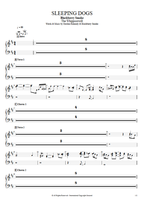 Sleeping Dogs Blackberry Smoke guitar pro tab Rhodes Full Score mysongbook