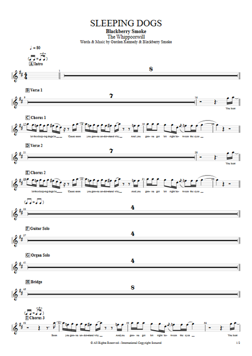 Sleeping Dogs Blackberry Smoke guitar pro tab BackVoc Full Score mysongbook
