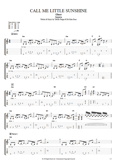 Call Me Little Sunshine Ghost guitar pro tab EGuitarI Full Score mysongbook