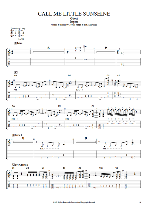 Call Me Little Sunshine Ghost guitar pro tab EGuitarII Full Score mysongbook