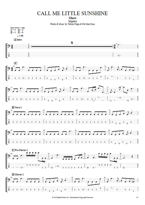 Call Me Little Sunshine Ghost guitar pro tab EBass Full Score mysongbook