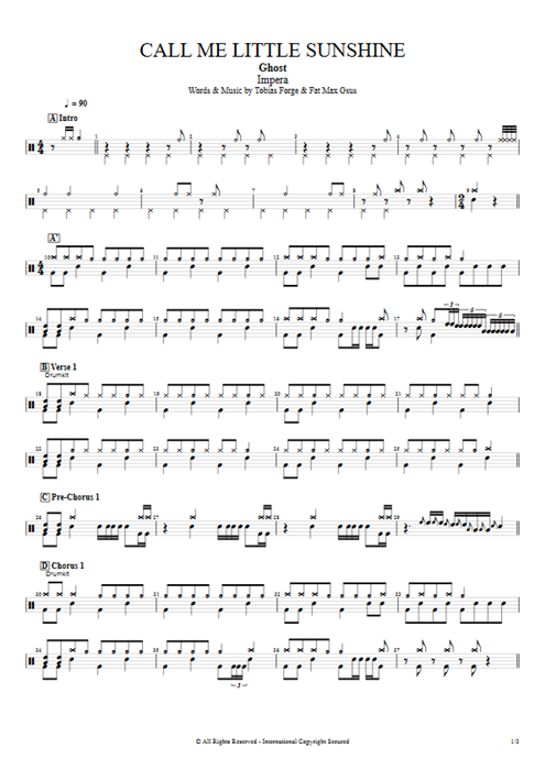 Call Me Little Sunshine Ghost guitar pro tab Drums Full Score mysongbook