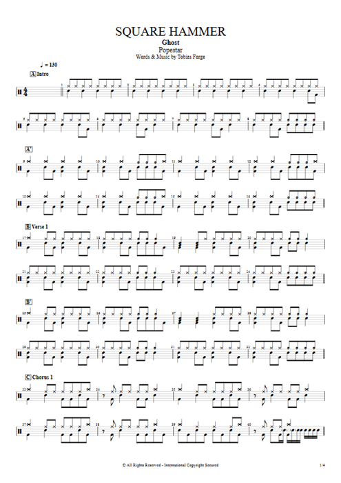 Square Hammer Ghost guitar pro tab Drums Full Score mysongbook