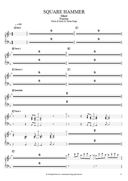 Square Hammer Ghost guitar pro tab EPiano Full Score mysongbook