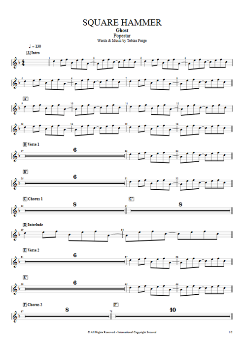 Square Hammer Ghost guitar pro tab Organ Full Score mysongbook