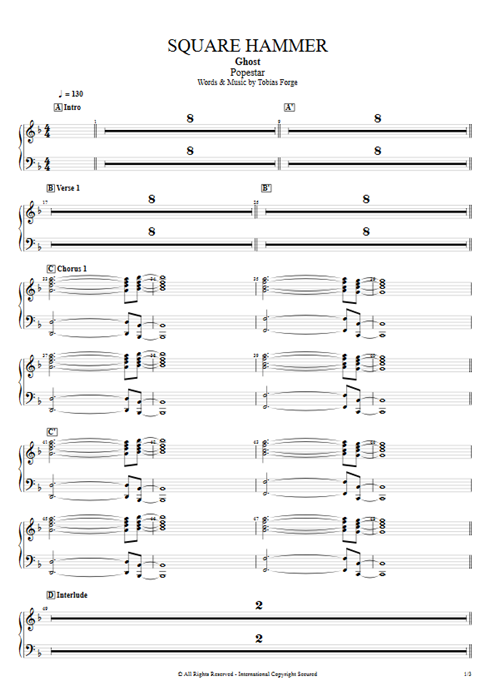 Square Hammer Ghost guitar pro tab Strings Full Score mysongbook
