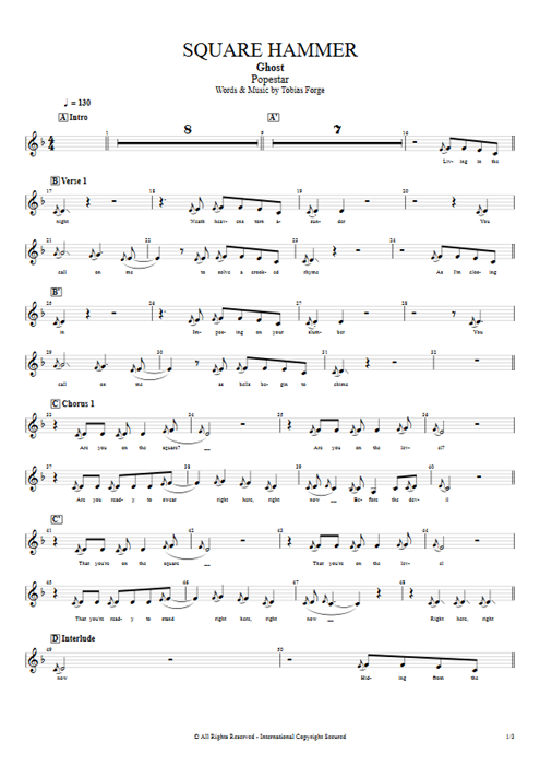 Square Hammer Ghost guitar pro tab Vocals Guitars, Bass & Backing Track mysongbook