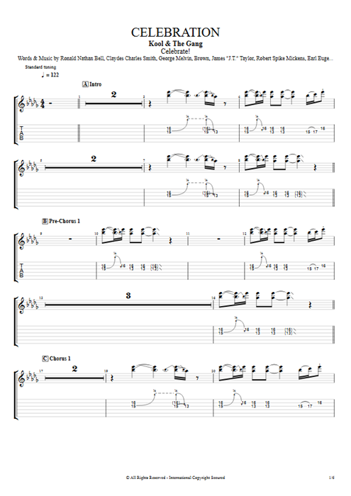 Celebration Kool & the Gang guitar pro tab EGuitarII Full Score mysongbook