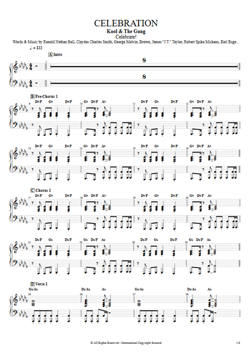 Celebration Kool & the Gang guitar pro tab Piano Full Score mysongbook