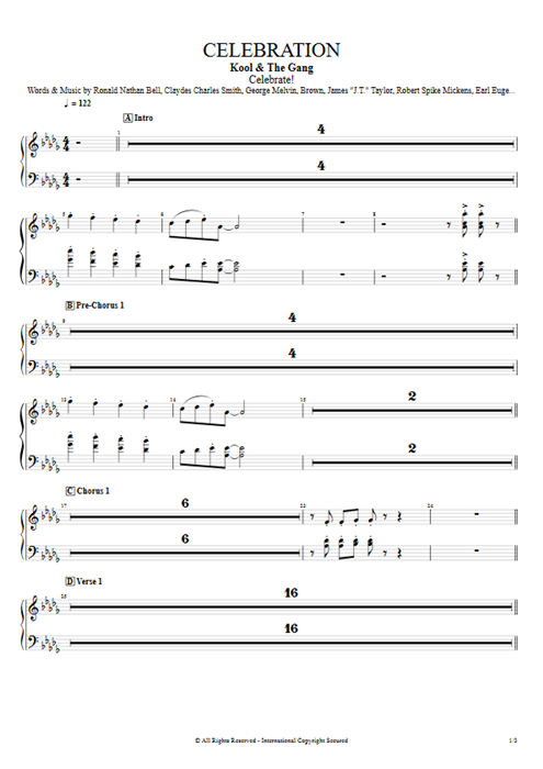 Celebration Kool & the Gang guitar pro tab Horns Full Score mysongbook