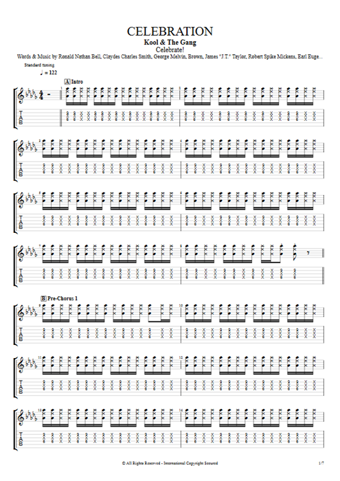Celebration Kool & the Gang guitar pro tab EGuitarI Guitares et piste d'accompagnement mysongbook