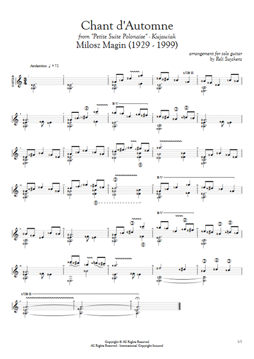 Chant D'automne Milosz Magin guitar pro tab AGuitar Guitare seule mysongbook