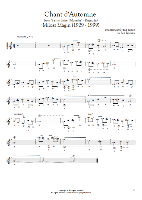 Chant D'automne Milosz Magin guitar pro tab AGuitarI Duo de guitares mysongbook