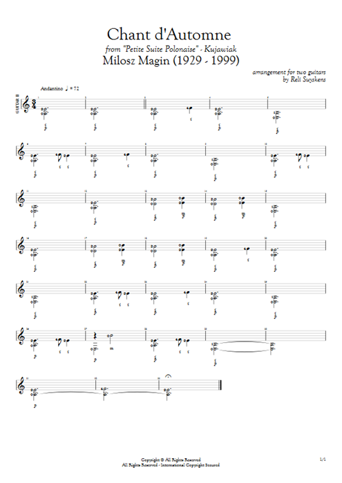Chant D'automne Milosz Magin guitar pro tab AGuitarII Duo de guitares mysongbook