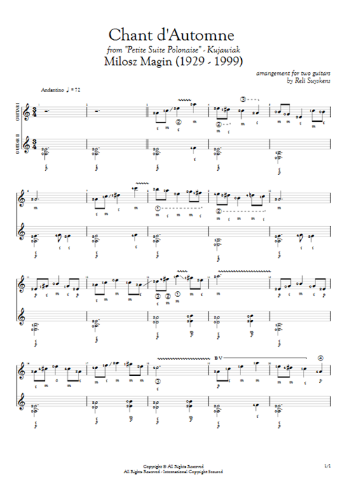 Chant D'automne Milosz Magin guitar pro tab Full Score Duo de guitares mysongbook