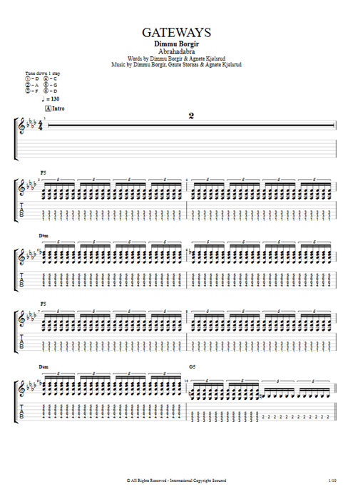 Gateways Dimmu Borgir guitar pro tab EGuitarII Full Score mysongbook