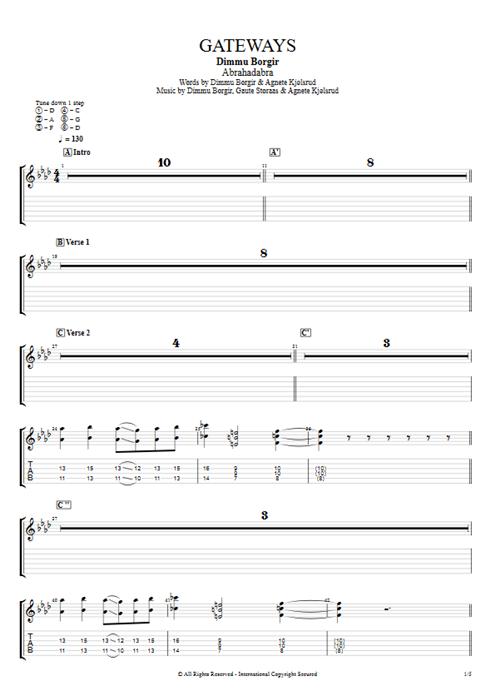 Gateways Dimmu Borgir guitar pro tab EGuitarIII Full Score mysongbook