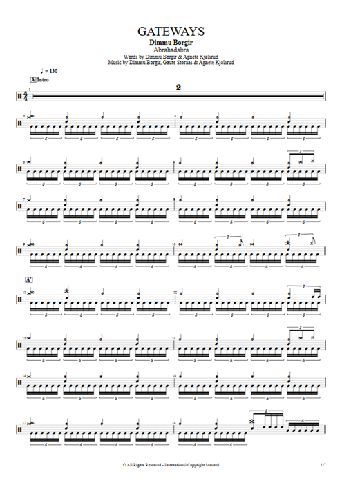 Gateways Dimmu Borgir guitar pro tab Drums Full Score mysongbook