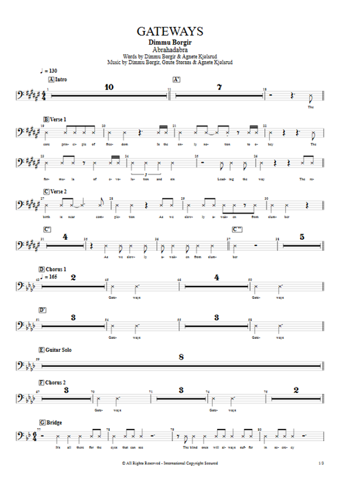 Gateways Dimmu Borgir guitar pro tab VocalsI Full Score mysongbook