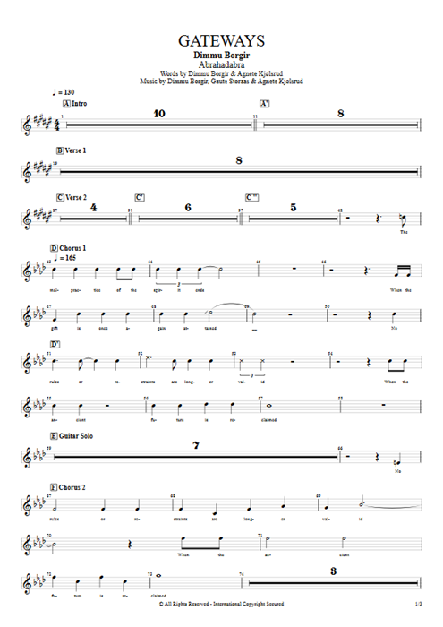 Gateways Dimmu Borgir guitar pro tab VocalsII Full Score mysongbook