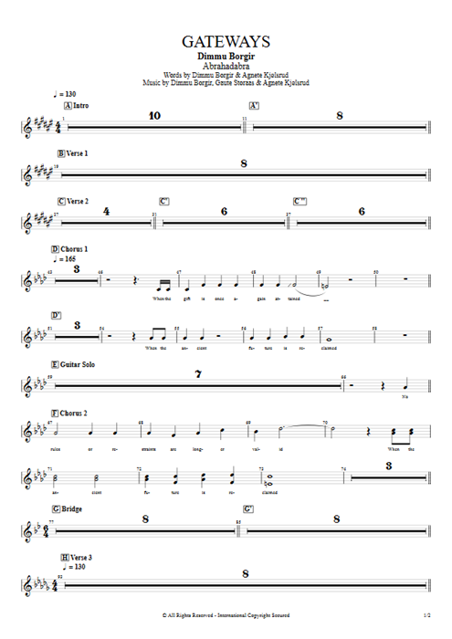 Gateways Dimmu Borgir guitar pro tab BackVoc Full Score mysongbook