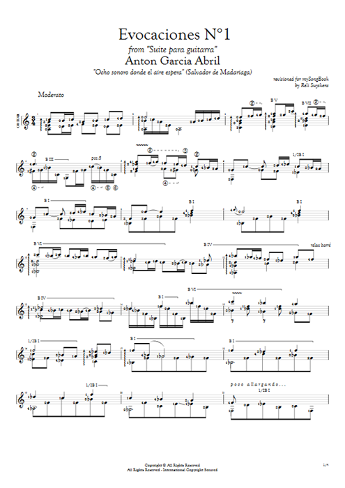Evocaciones N°1 Antón García Abril guitar pro tab AGuitar Guitare seule mysongbook