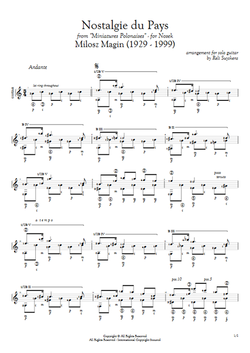 Nostalgie du Pays Milosz Magin guitar pro tab AGuitar Guitarra solo mysongbook