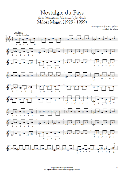 Nostalgie du Pays Milosz Magin guitar pro tab AGuitarII Duo de guitares mysongbook