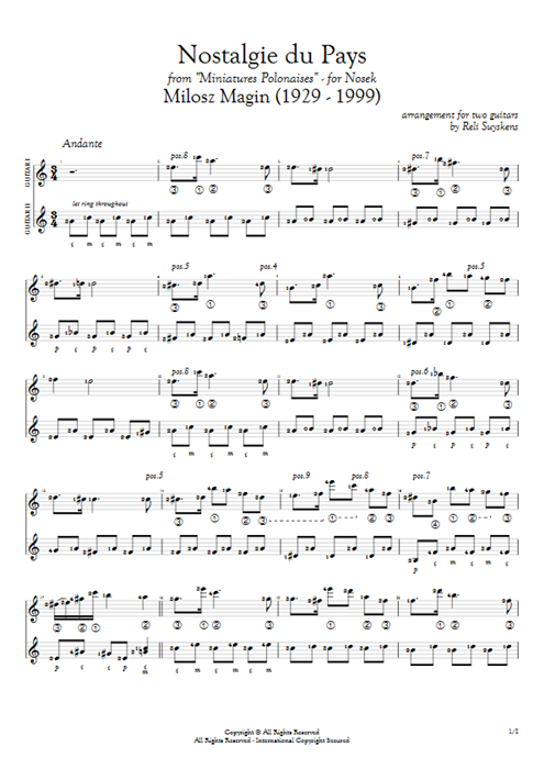 Nostalgie du Pays Milosz Magin guitar pro tab Full Score Duo de guitares mysongbook