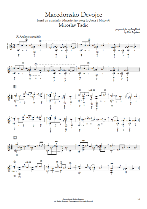 Macedonsko Devojce Miroslav Tadić guitar pro tab AGuitar Solo Guitar mysongbook