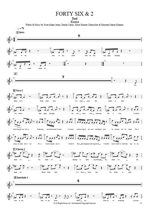 Forty Six & 2 Tool guitar pro tab Vocals Full Score mysongbook