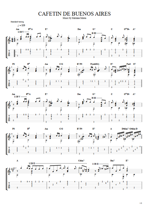 Cafetin De Buenos Aires Mariano Mores guitar pro tab AGuitar Solo Guitar mysongbook
