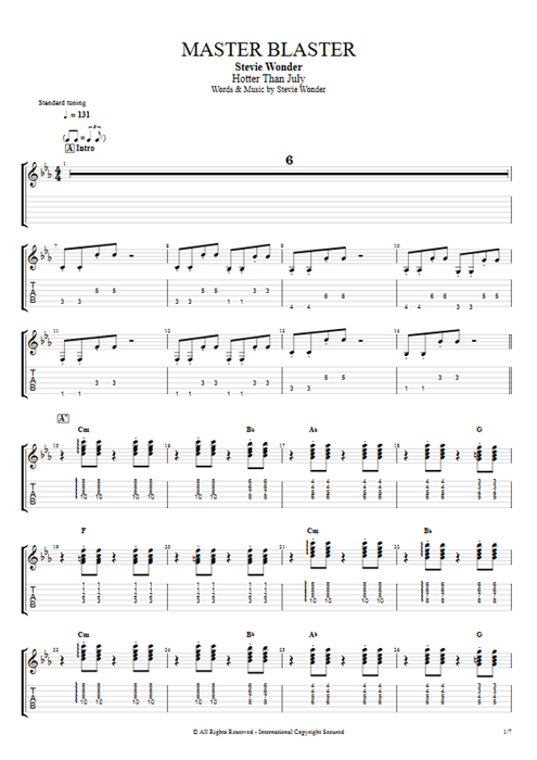 Master Blaster Stevie Wonder guitar pro tab EGuitarI Full Score mysongbook