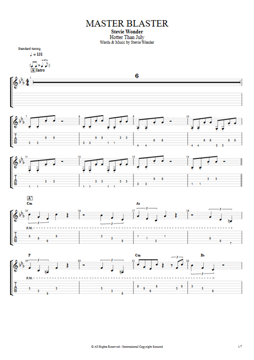 Master Blaster Stevie Wonder guitar pro tab EGuitarII Full Score mysongbook