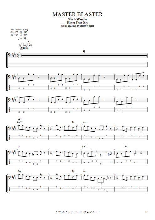 Master Blaster Stevie Wonder guitar pro tab EBass Full Score mysongbook